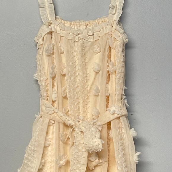 A Calin Maxi Dress Womens Small Cream Swiss Dot Pom-Pom Boho Feminine Elegant - Picture 8 of 11